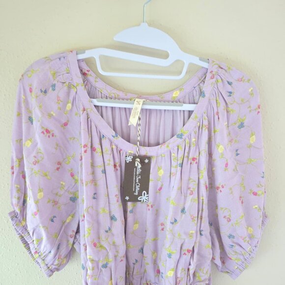 Matilda Jane Midi Dress M NWT Artist Floral Purple $98 Short Sleeves - Picture 2 of 8